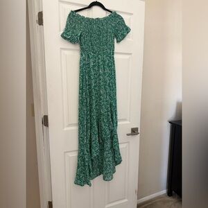 Lulu's Green Floral Maxi Dress with Puff Sleeves